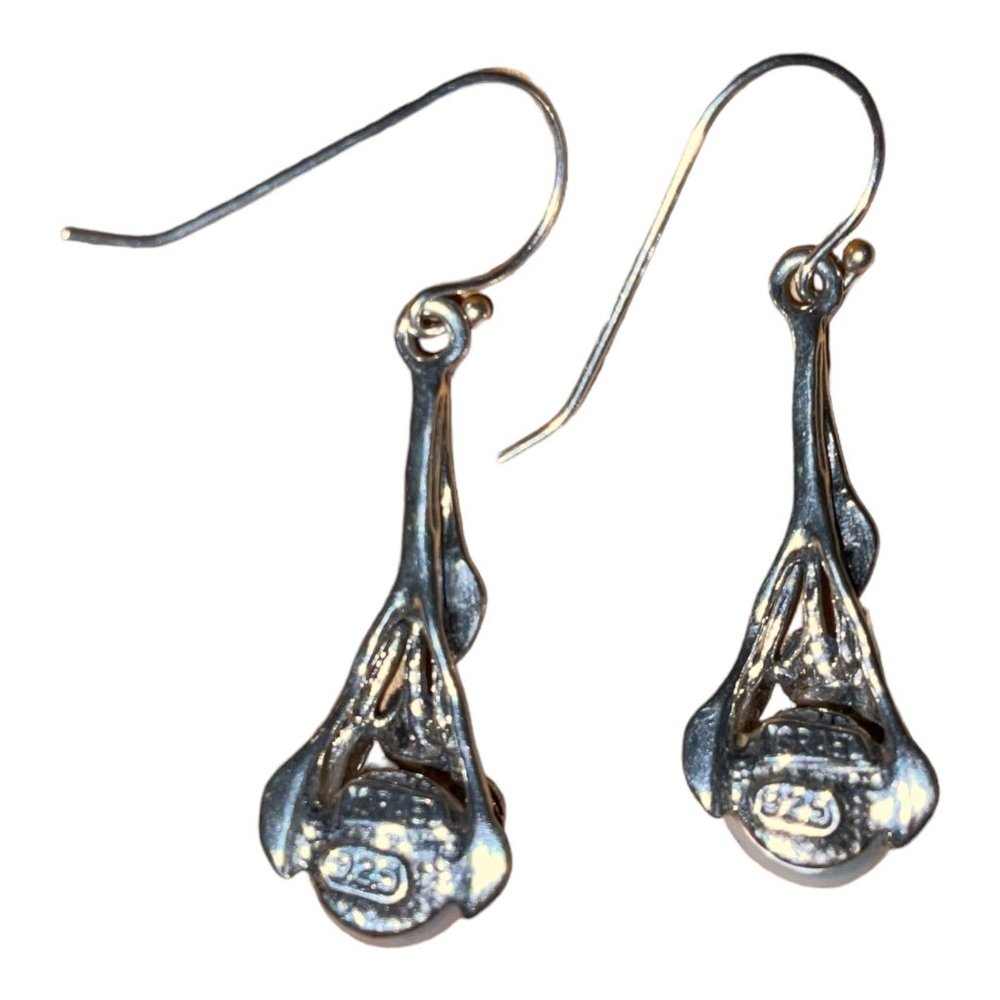 Noa Zuman Earrings Sterling Silver 925 Israel Leaves Flower Pearl Dangle - Picture 2 of 2
